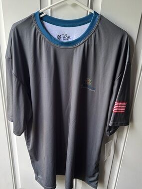 Men's Short Sleeve Performance Tee - Gray with Blue Trim